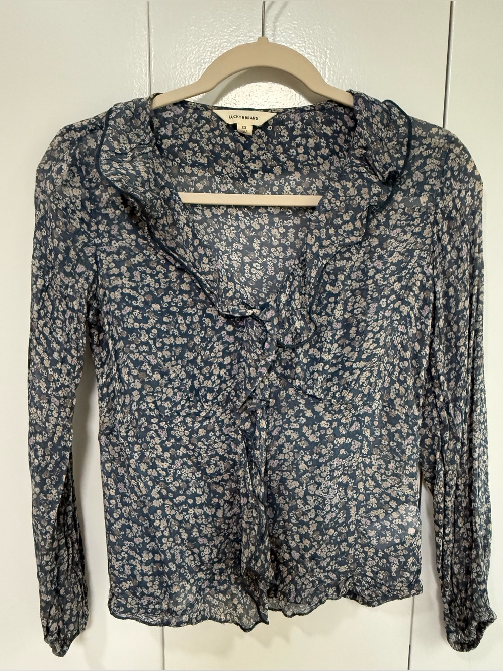 Lucky Brand Floral Ruffle-Front Blue Blouse with cami
